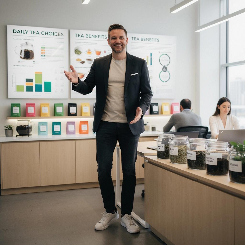 Vassoio con diverse varietà di tè in confezioni colorate, pronte per essere degustate.